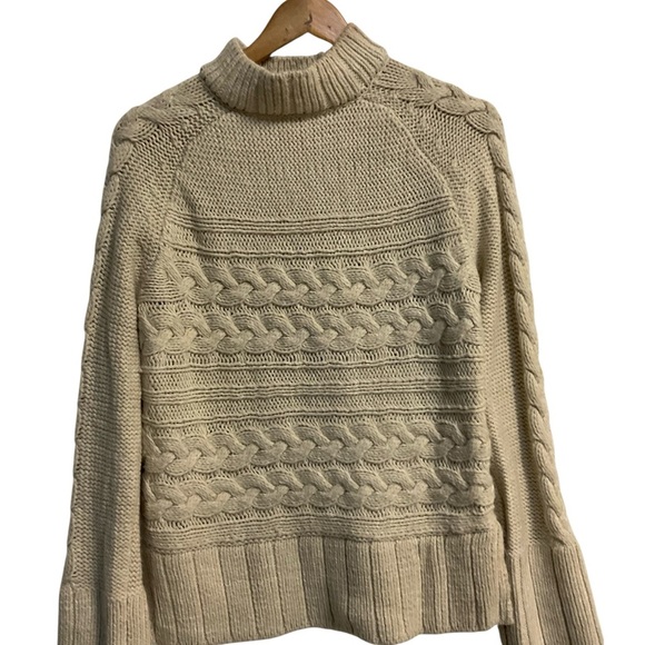 St. John's Bay Women's Beige Cable Knit Turtleneck Sweater - Picture 2 of 9